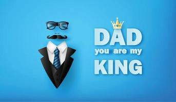 lycklig fars dag gratulationskort med mustasch, slips och glasögon i pappersskuren stil