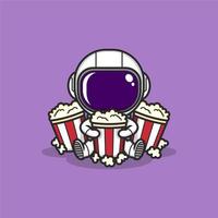 süß Karikatur Astronaut Essen Popcorn vektor