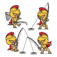 söt tecknad serie gladiator fiske sport vektor