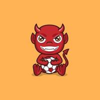 süß Karikatur Teufel spielen Fußball vektor