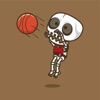 süß Karikatur Schädel spielen Basketball vektor