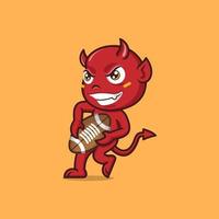 süß Karikatur Teufel spielen Rugby vektor