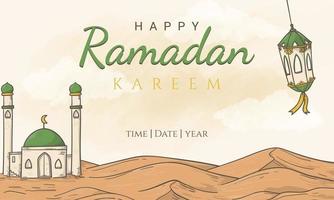 glücklicher Ramadan kareem mit Hand gezeichneter islamischer Illustrationsverzierung vektor