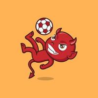 süß Karikatur Teufel spielen Fußball vektor