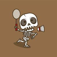 süß Karikatur Schädel spielen Badminton vektor