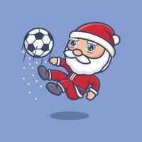 süß Karikatur Santa claus spielen Fußball vektor