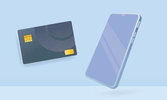 3D-Smartphone mit Kreditkarte, Internet-Einkaufskonzept vektor
