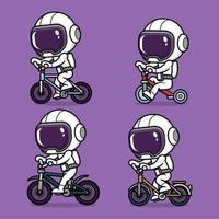 söt tecknad serie astronaut cykling sport vektor