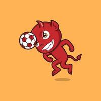 süß Karikatur Teufel spielen Fußball vektor