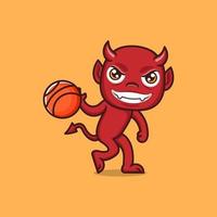 süß Karikatur Teufel spielen Basketball vektor