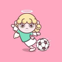 süß Karikatur Engel spielen Fußball vektor