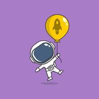 söt tecknad serie astronaut med en ballong vektor