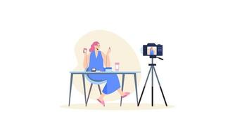 Schönheit Blogger Aufzeichnung bilden Lernprogramm Video zum ihr vlog Illustration vektor