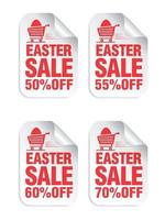 Ostern Verkauf Weiß Aufkleber einstellen mit rot Text. Verkauf 50, 55, 60, 70 aus
