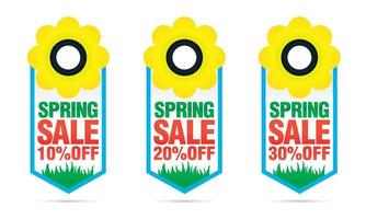 einstellen von bunt Frühling Verkauf Abzeichen 10, 20, 30 aus mit Blume vektor
