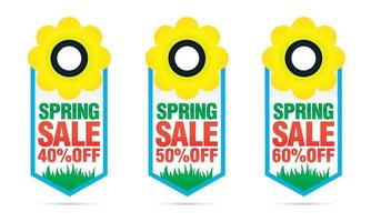 einstellen von bunt Frühling Verkauf Abzeichen 40, 50, 60 aus mit Blume vektor