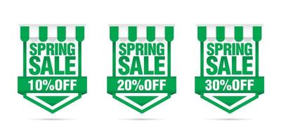 Einkaufen Verkauf. einstellen von Frühling Verkauf Grün Abzeichen 10, 20, 30 aus vektor