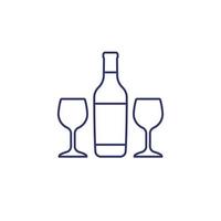 Wein Flasche und zwei Brille Linie Symbol vektor