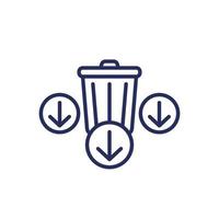 reduzieren Abfall Linie Symbol mit ein Müll Behälter und Pfeile vektor