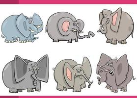 Karikatur glücklich Elefanten Comic Zeichen einstellen vektor