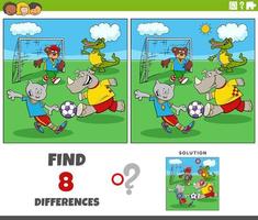 Unterschiede Spiel mit Karikatur Tiere spielen Fußball vektor