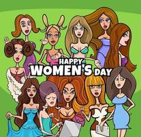 Damen Tag Karte oder Banner Design mit Karikatur Frauen vektor