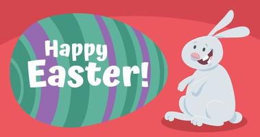 tecknad serie påsk kanin med stor målad ägg hälsning kort vektor