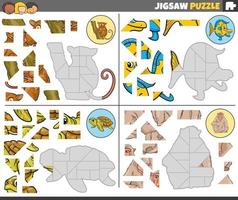 Puzzle Puzzle Spiele einstellen mit komisch Karikatur Tiere vektor