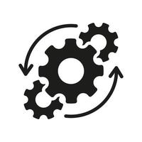 Arbeitsablauf Zahn Rad Symbol Piktogramm. Kreis Ausrüstung Arbeit Fortschritt Silhouette Symbol. Ausrüstung und runden Pfeil Geschäft Technologie Prozess schwarz Symbol. isoliert Vektor Illustration.