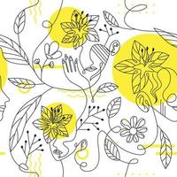 ein Linienkunstfrauengesicht mit verziertem Blumenmuster vektor