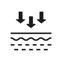 Haut Absorption Silhouette Symbol. Penetration von uv Strahl zu Haut Glyphe Piktogramm. Pfeil Nieder zu Haut Schicht Symbol. Haut Ernährung Konzept. isoliert Vektor Illustration.