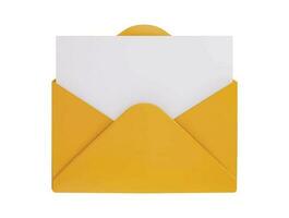 Foto brev 3d framställa öppen gul kuvert med tömma papper kort 3d vektor ikon illustration