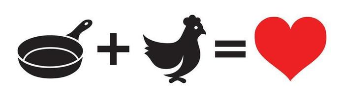 Pfanne, Huhn, Liebe. ich Liebe Hähnchen Design. ich Liebe Hähnchen Abendessen vektor