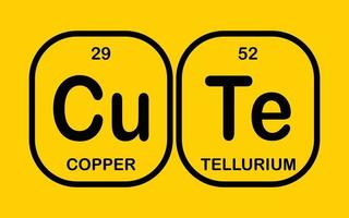 Niedlich, Kupfer und Tellur. komisch Phrase mit das periodisch Tabelle von das chemisch Elemente auf Gelb Hintergrund vektor