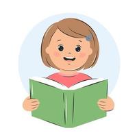 Mädchen Kind lesen Buch. Wissen und Bildung Konzept. Vektor Illustration