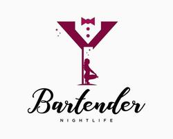 uppsättning vinglas bartender bartender vin smoking skönhet handstil ikon bar nattklubb varumärke design vektor