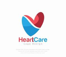 Herz Pflege Logo Design mit ein rot und Blau Herz gestalten vektor