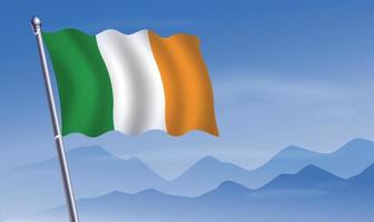 Irland Flagge mit Hintergrund von Berge und Himmel vektor