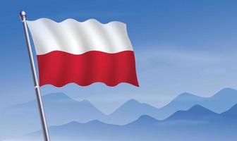 Polen Flagge mit Hintergrund von Berge und Himmel vektor