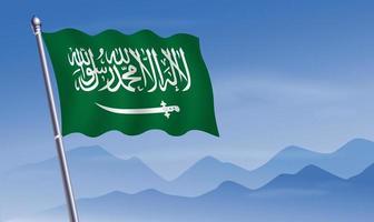 Saudi Arabien Flagge mit Hintergrund von Berge und Himmel vektor