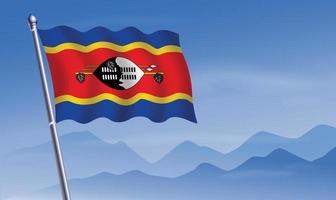 Swasiland Flagge mit Hintergrund von Berge und Himmel vektor