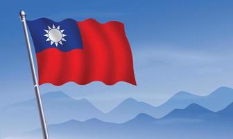 taiwan flagga med bakgrund av bergen och himmel vektor