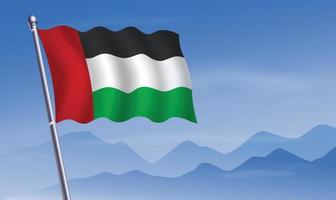 förenad arab emirates flagga med bakgrund av bergen och himmel vektor