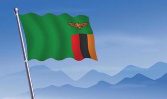 Sambia Flagge mit Hintergrund von Berge und Himmel vektor