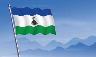 Lesotho Flagge mit Hintergrund von Berge und Himmel vektor