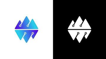 Berg Pyramide Logo und Technologie System Vektor Monogramm Symbol Design Vorlage