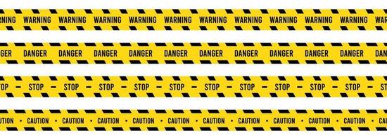 varning, säkerhet tejp. gul, svart rand fara tejp för uppmärksamhet, fara band. polis, konstruktion område tecken baner, barriär symbol vektor