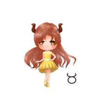 taurus chibi karaktär zodiaken tecken vektor