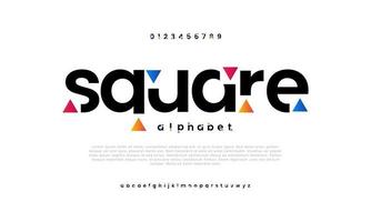 fyrkant modern abstrakt digital alfabet font. minimal teknologi typografi, kreativ urban sport mode trogen font och med tal. vektor illustration