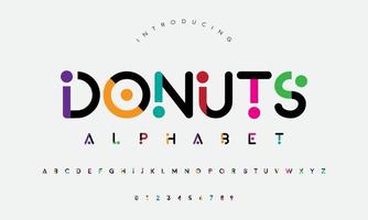 modern Donuts abstrakt Digital Alphabet Schriftart. minimal Technologie Typografie, kreativ städtisch Sport Mode futuristisch Schriftart und mit Zahlen. Vektor Illustration